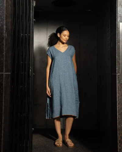 Ash Blue Handwoven Linen Dress