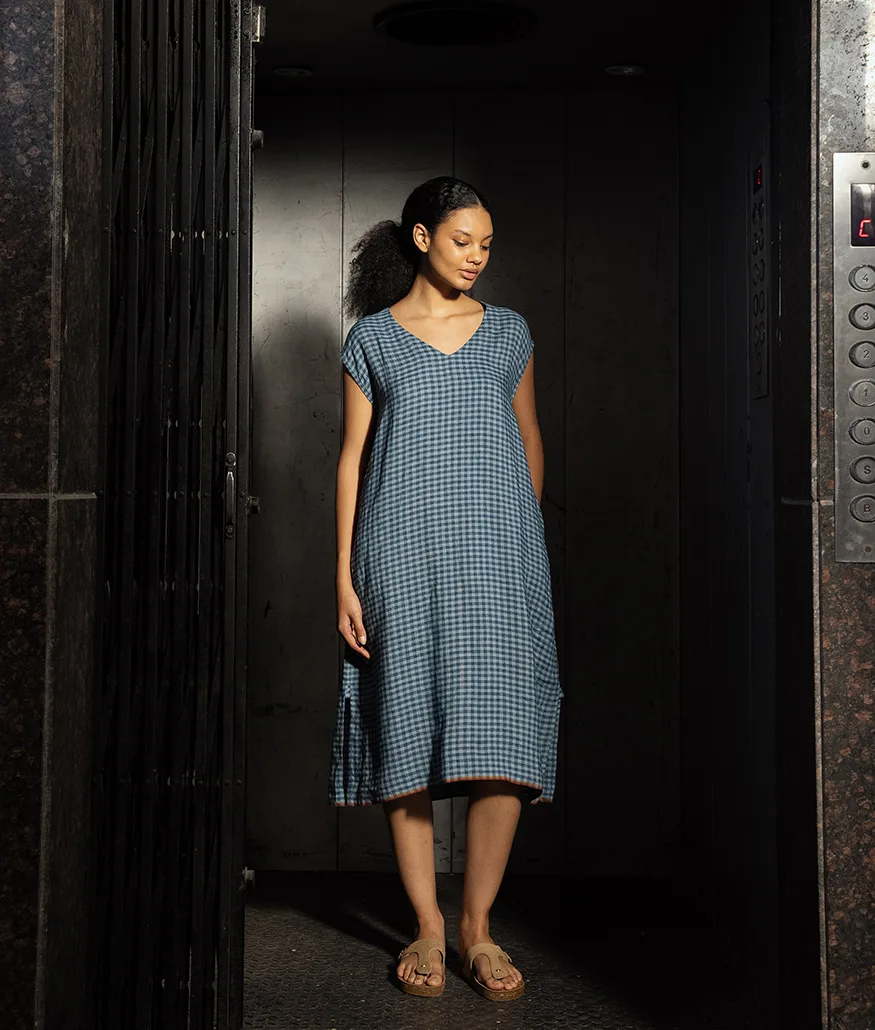 Ash Blue Handwoven Linen Dress