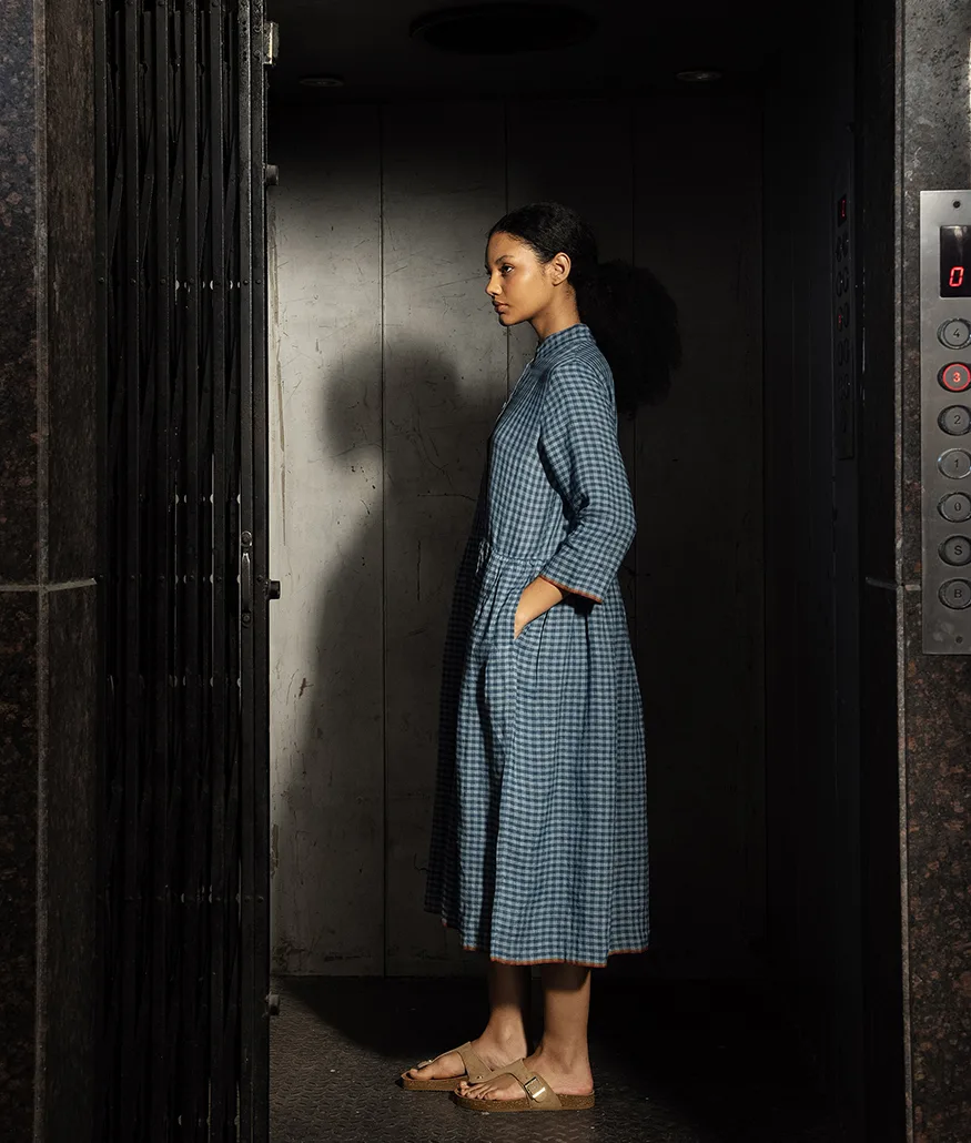 Ash Blue Handwoven Linen Dress - Image 3