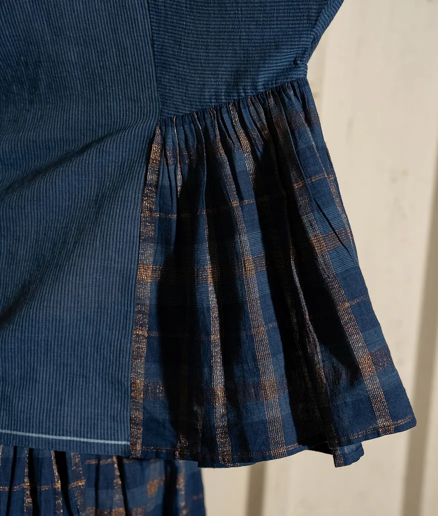 Indigo Handwoven Cotton Lurex Check Blouse - Image 5