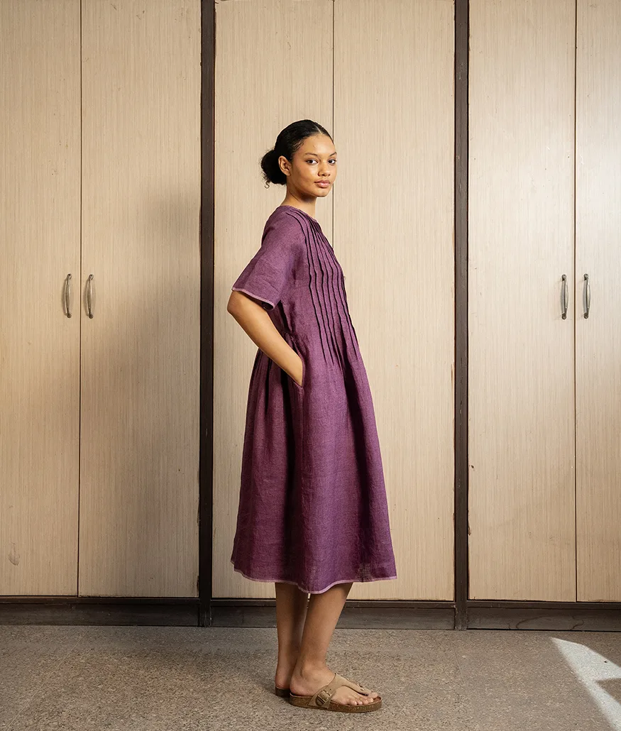 Aubergine Handwoven Linen Dress - Image 6