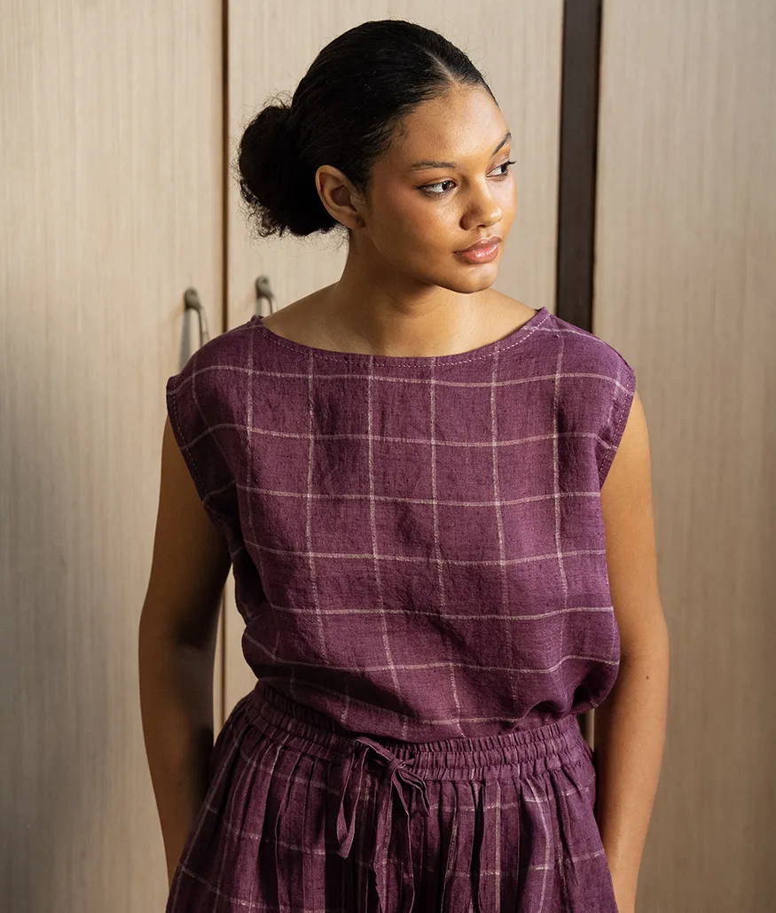 Aubergine Handwoven Linen Top