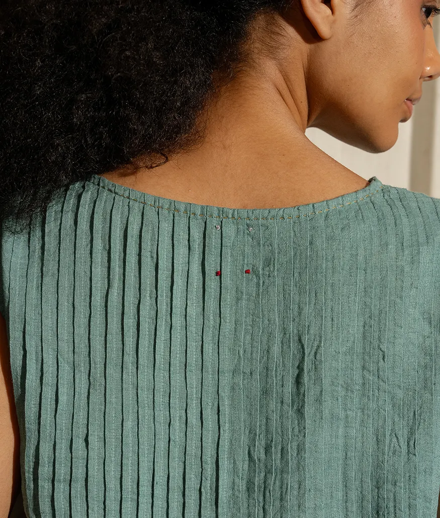 Mineral Green Handwoven Linen Dress - Image 3
