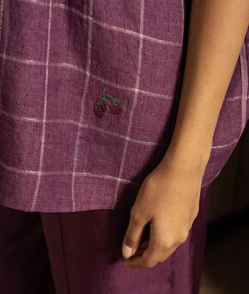 Aubergine Handwoven Linen Blouse - Image 4