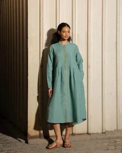 Mineral Green Handwoven Linen Dress