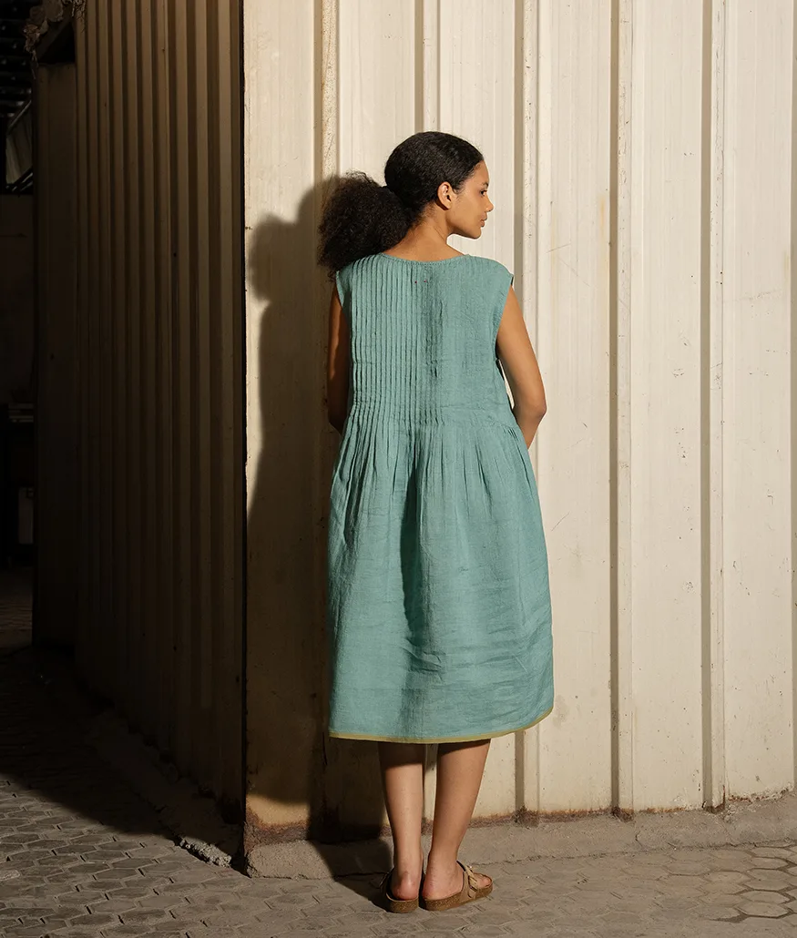 Mineral Green Handwoven Linen Dress - Image 2