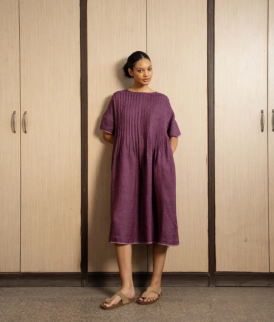 Aubergine Handwoven Linen Dress