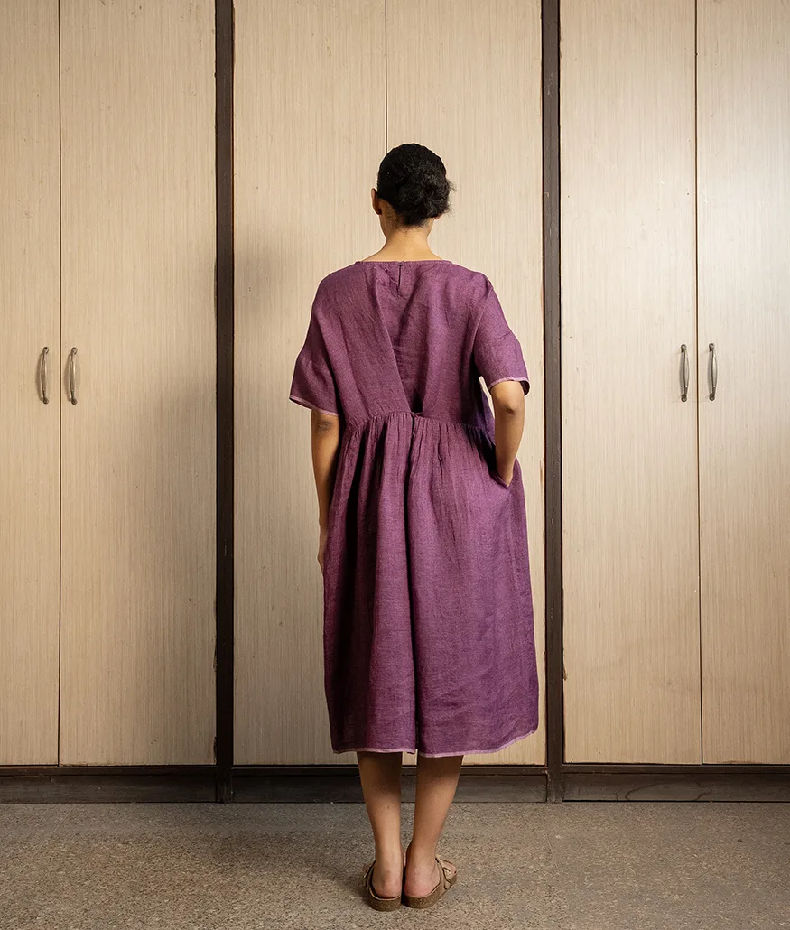 Aubergine Handwoven Linen Dress - Image 7