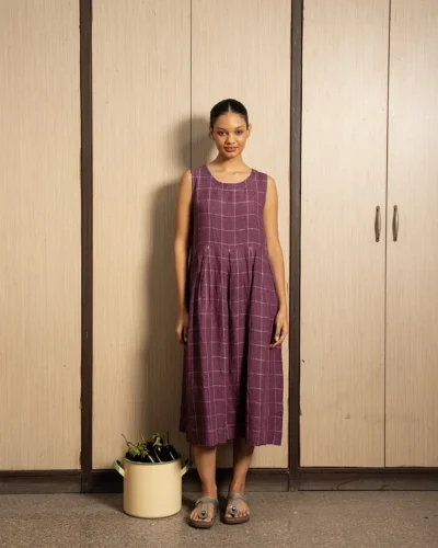 Aubergine Handwoven Linen Dress