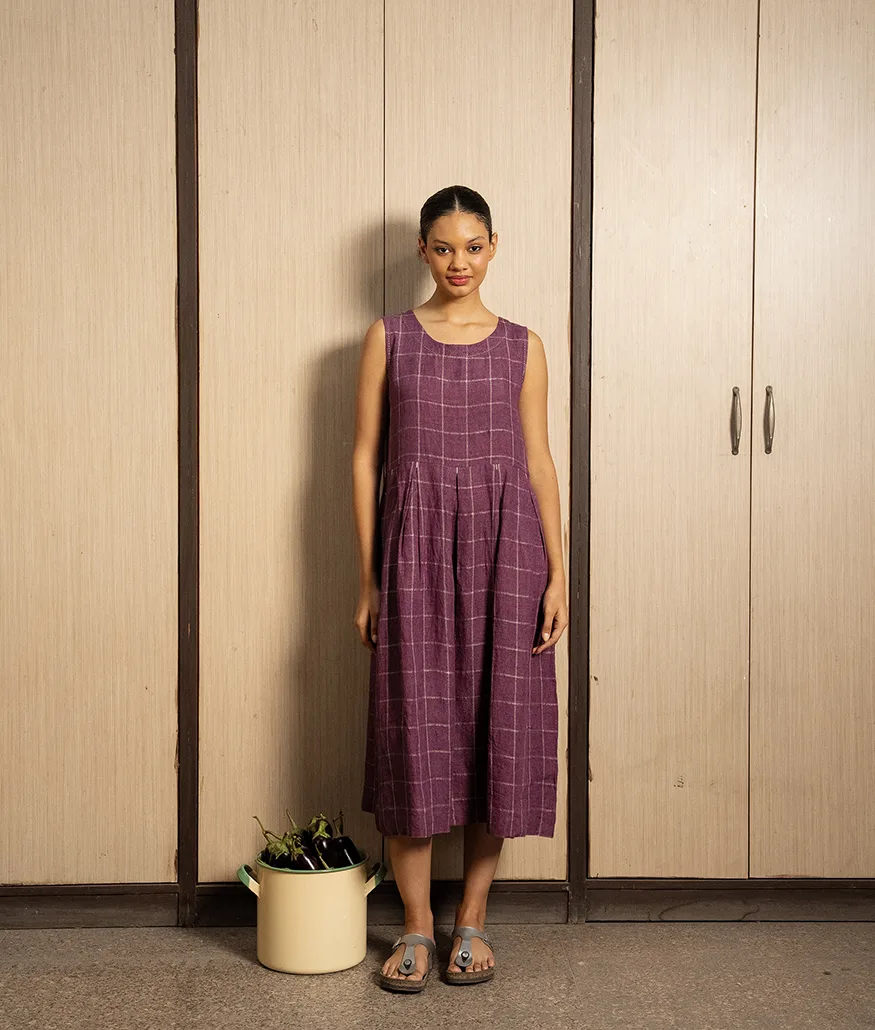 Aubergine Handwoven Linen Dress