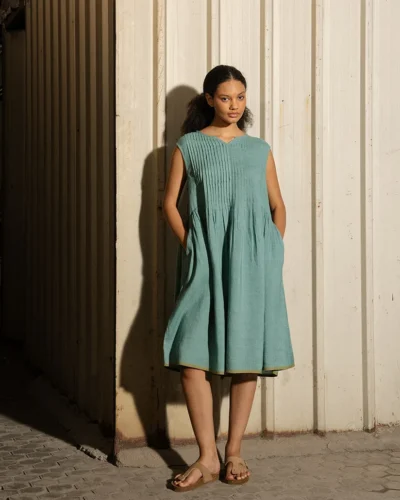Mineral Green Handwoven Linen Dress