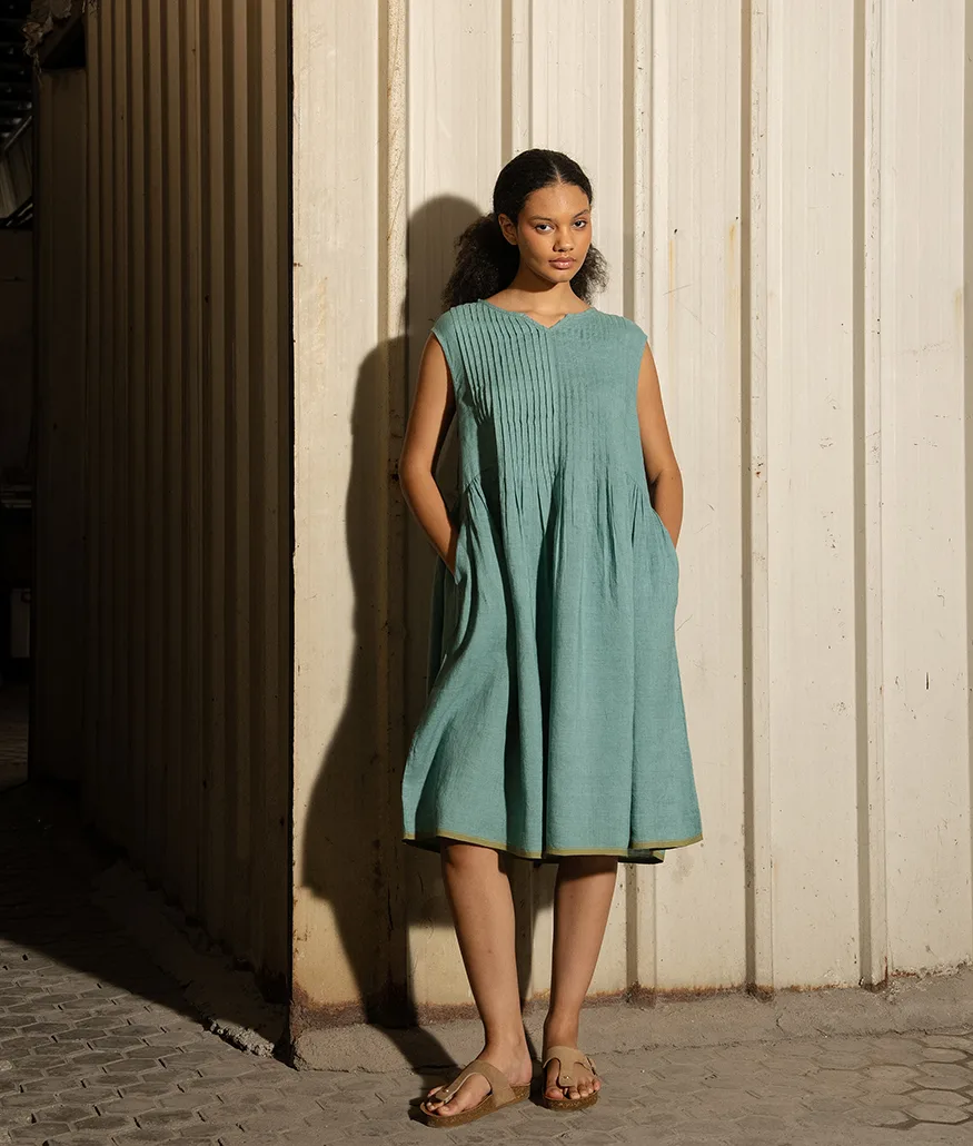 Mineral Green Handwoven Linen Dress