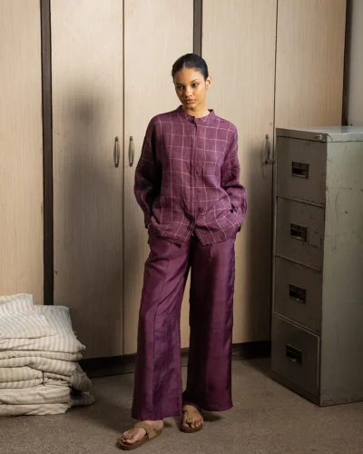 Aubergine Handwoven Linen Shirt