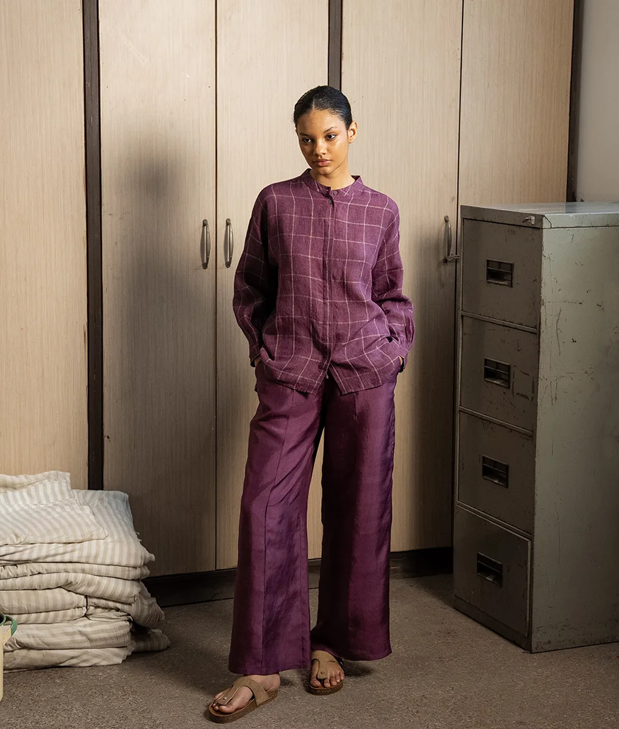 Aubergine Handwoven Linen Shirt