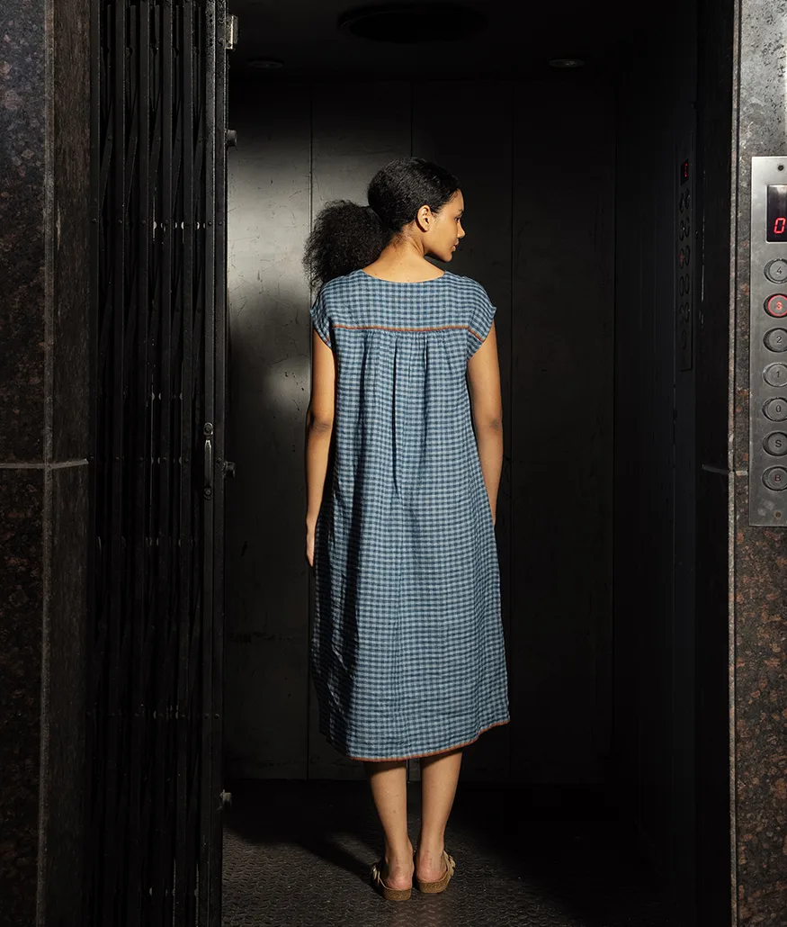 Ash Blue Handwoven Linen Dress - Image 2