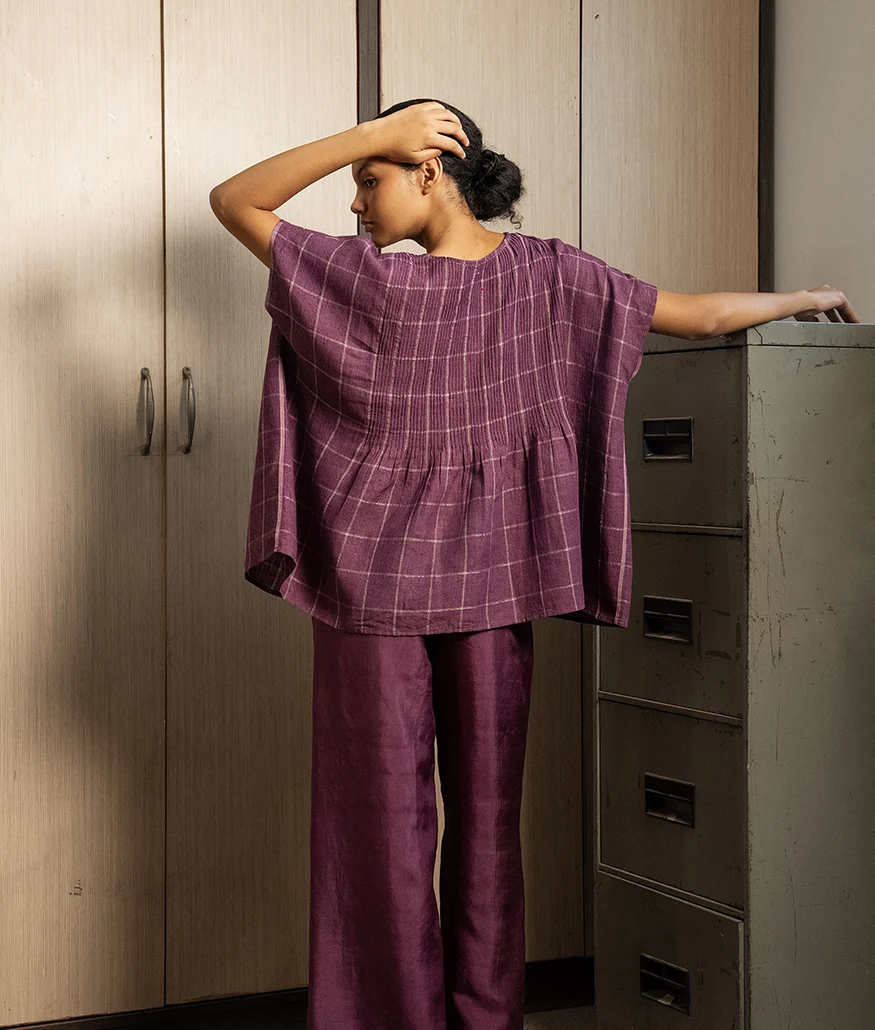 Aubergine Handwoven Linen Blouse - Image 2