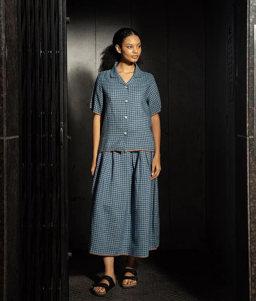 Ash Blue Handwoven Linen Top - Image 2