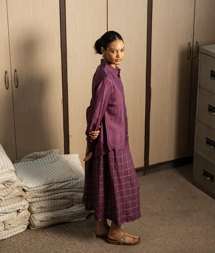 Aubergine Handwoven Silk Shirt - Image 3